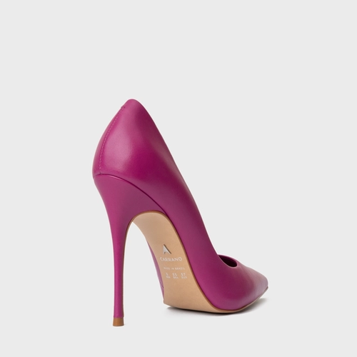 Scarpin Loretta Salto Fino Couro Roxo Eggplant