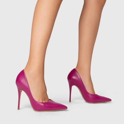 Scarpin Loretta Salto Fino Couro Roxo Eggplant