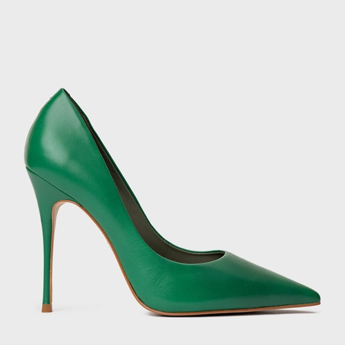 Scarpin Loretta Salto Fino Couro Verde Dark Green