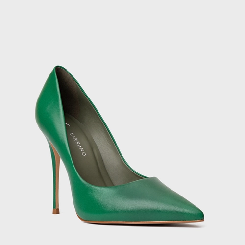 Scarpin Loretta Salto Fino Couro Verde Dark Green