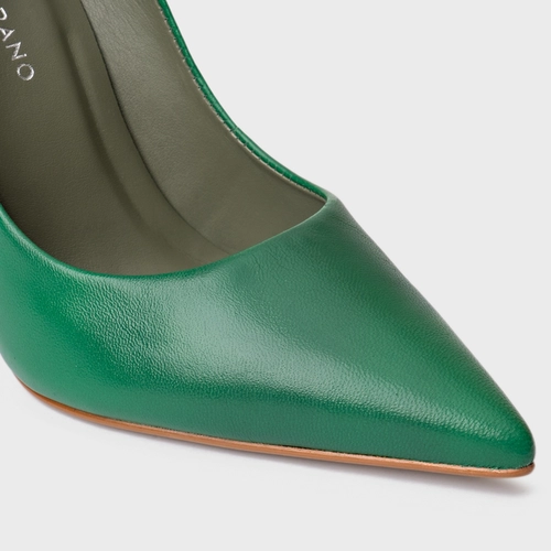 Scarpin Loretta Salto Fino Couro Verde Dark Green