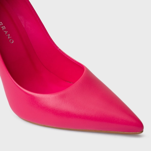 Scarpin Loretta Salto Fino Couro Rosa Ultra Pink
