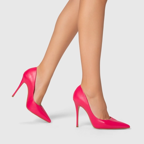 Scarpin Loretta Salto Fino Couro Rosa Ultra Pink