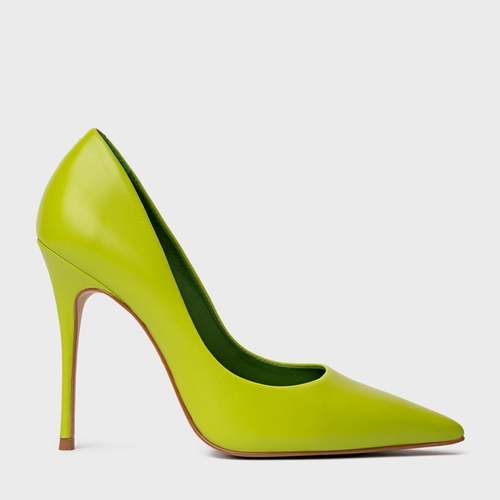Scarpin Loretta Salto Fino Couro Verde Limão