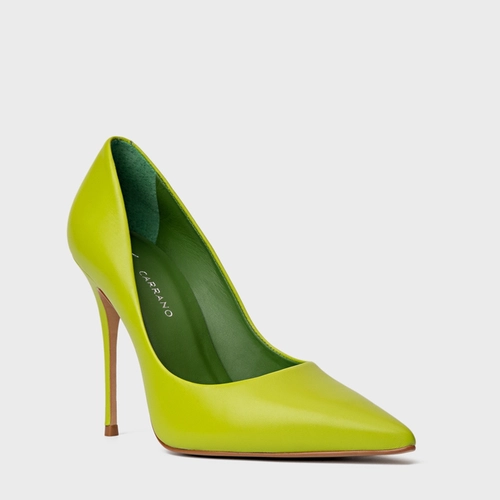 Scarpin Loretta Salto Fino Couro Verde Limão
