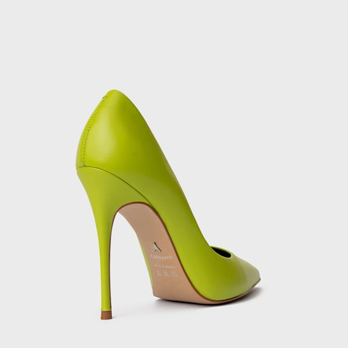 Scarpin Loretta Salto Fino Couro Verde Limão