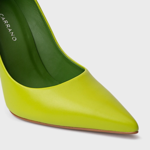 Scarpin Loretta Salto Fino Couro Verde Limão