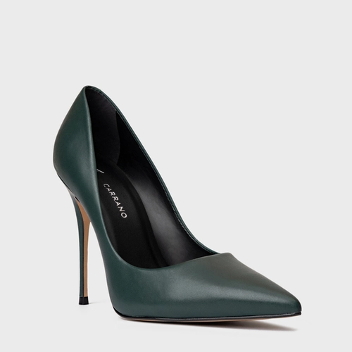 Scarpin Loretta Salto Fino Couro Verde Royal Pine
