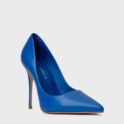 Scarpin Loretta Salto Fino Couro Azul True Blue
