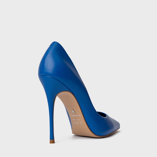 Scarpin Loretta Salto Fino Couro Azul True Blue