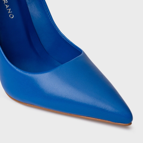 Scarpin Loretta Salto Fino Couro Azul True Blue
