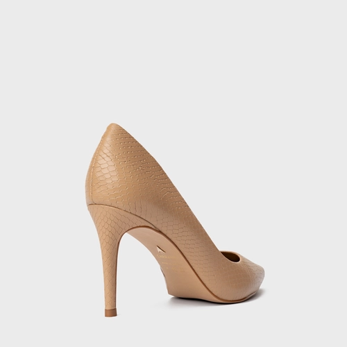 Scarpin Beatriz Salto Fino Couro Snake Bege Dune