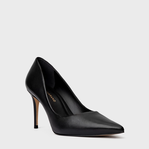 Scarpin Beatriz Salto Fino Couro Preto Float