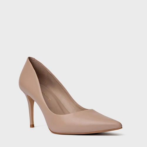 Scarpin Beatriz Salto Fino Couro Bege Bella