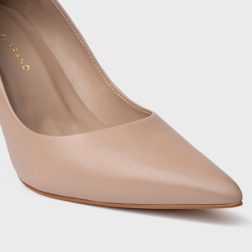 Scarpin Beatriz Salto Fino Couro Bege Bella