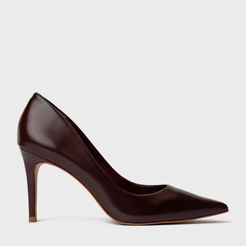 Scarpin Beatriz Salto Fino Couro Vinho Dark Mahogany