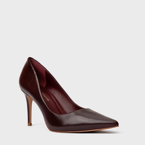 Scarpin Beatriz Salto Fino Couro Vinho Dark Mahogany
