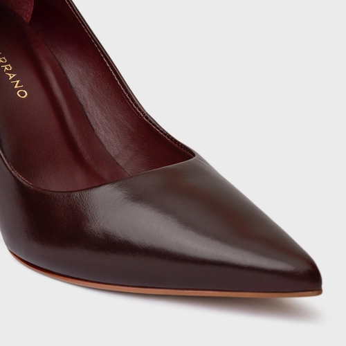Scarpin Beatriz Salto Fino Couro Vinho Dark Mahogany