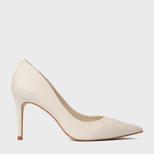 Scarpin Beatriz Salto Fino Couro Off White