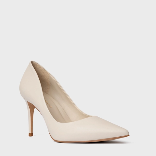 Scarpin Beatriz Salto Fino Couro Off White