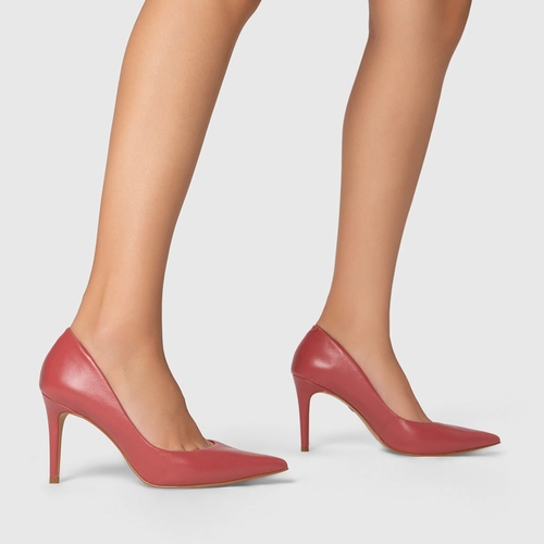 Scarpin Beatriz Salto Fino Couro Rosa Baby Pink