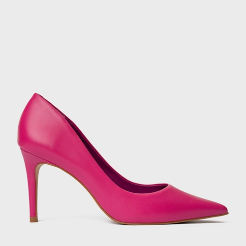 Scarpin Beatriz Salto Fino Couro Rosa Mulberry