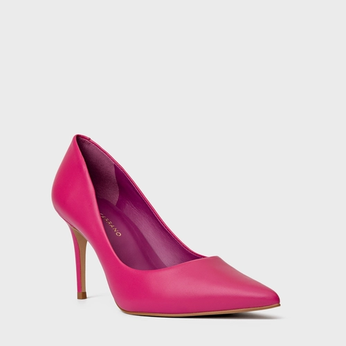 Scarpin Beatriz Salto Fino Couro Rosa Mulberry