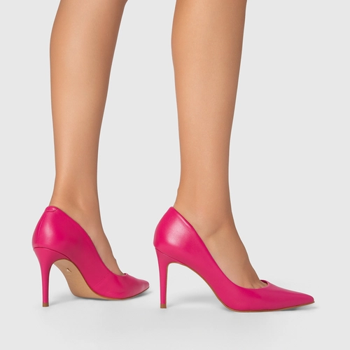 Scarpin Beatriz Salto Fino Couro Rosa Mulberry