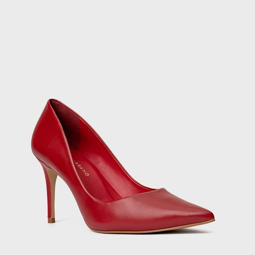 Scarpin Beatriz Salto Fino Couro Vermelho Red Shiny