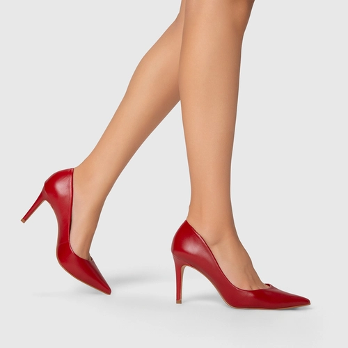 Scarpin Beatriz Salto Fino Couro Vermelho Red Shiny