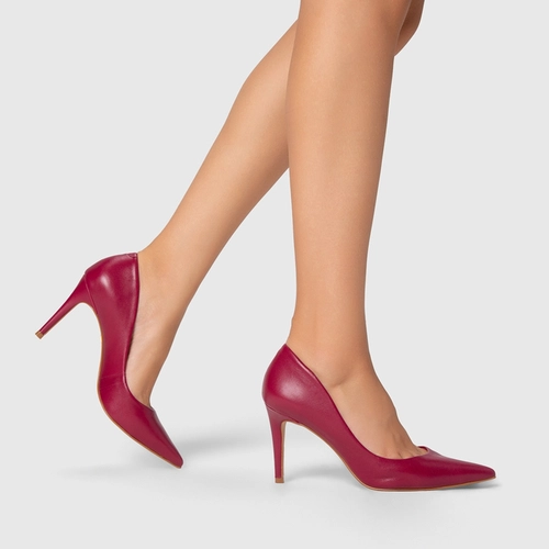 Scarpin Beatriz Salto Fino Couro Rosa Fucsia