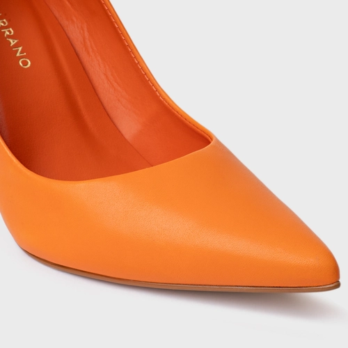 Scarpin Beatriz Salto Fino Couro Laranja Caju