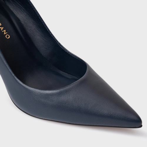 Scarpin Beatriz Salto Fino Couro Azul Vessel