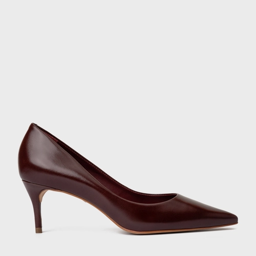 Scarpin Valentina Salto Fino Couro Vinho Dark Mahogany