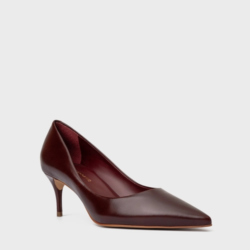 Scarpin Valentina Salto Fino Couro Vinho Dark Mahogany