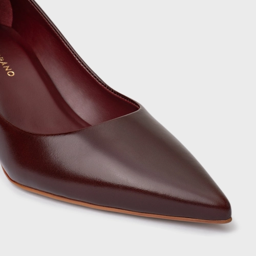 Scarpin Valentina Salto Fino Couro Vinho Dark Mahogany