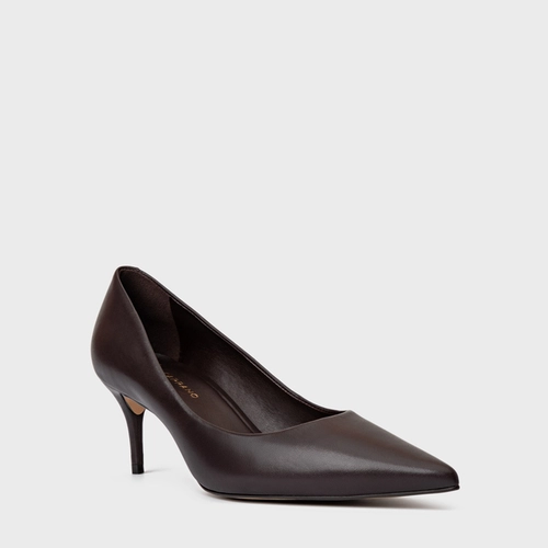Scarpin Valentina Salto Fino Couro Marrom Dark Chocolate