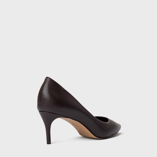 Scarpin Valentina Salto Fino Couro Marrom Dark Chocolate