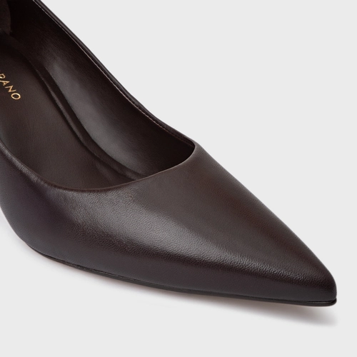 Scarpin Valentina Salto Fino Couro Marrom Dark Chocolate
