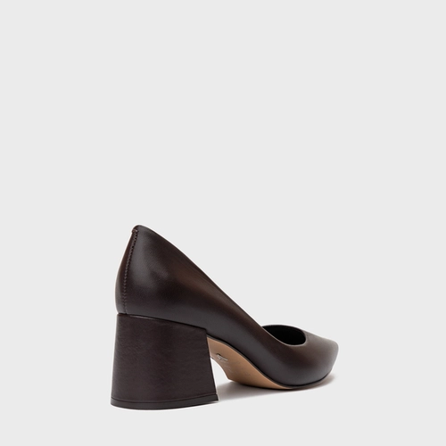 Scarpin Lauren Salto Bloco Couro Marrom Dark Chocolate