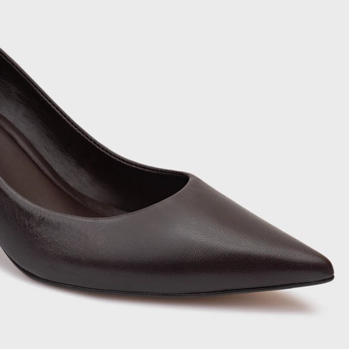 Scarpin Lauren Salto Bloco Couro Marrom Dark Chocolate