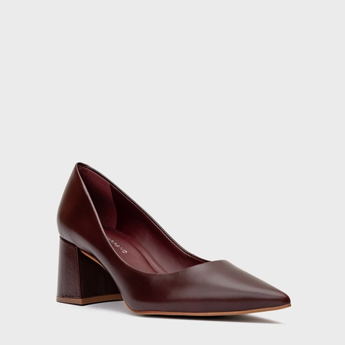 Scarpin Lauren Salto Bloco Couro Vinho Dark Mahogany