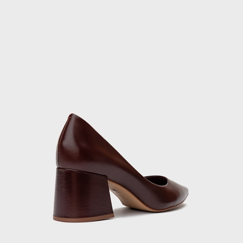 Scarpin Lauren Salto Bloco Couro Vinho Dark Mahogany
