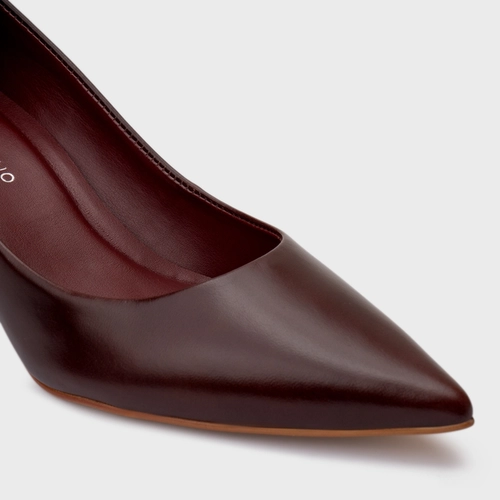 Scarpin Lauren Salto Bloco Couro Vinho Dark Mahogany