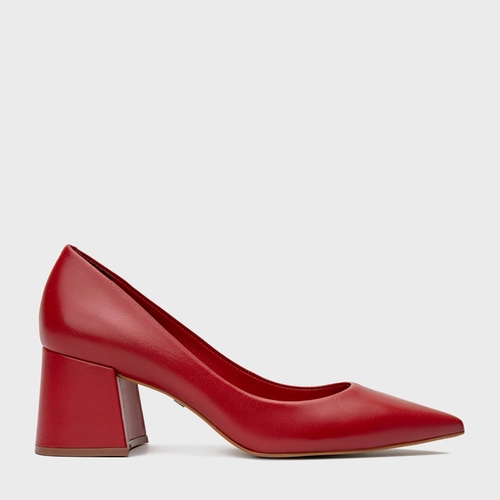Scarpin Lauren Salto Bloco Couro Vermelho Red