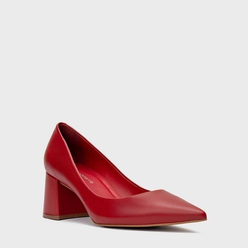 Scarpin Lauren Salto Bloco Couro Vermelho Red