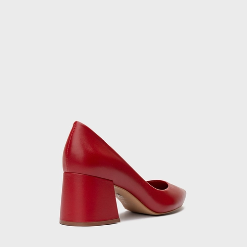 Scarpin Lauren Salto Bloco Couro Vermelho Red