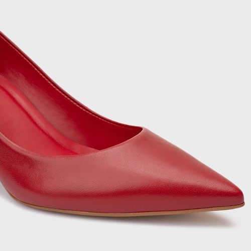 Scarpin Lauren Salto Bloco Couro Vermelho Red
