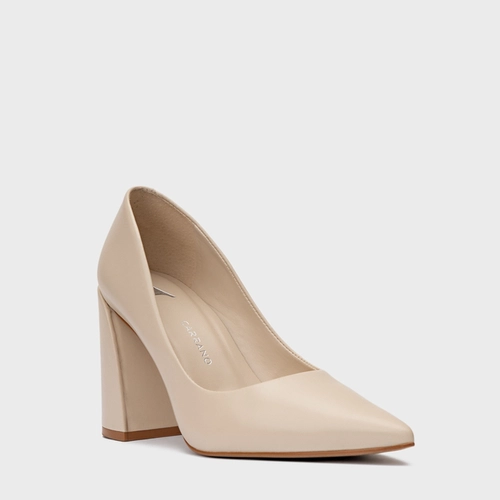 Scarpin Iza Basic Salto Bloco Couro Off White Panacota