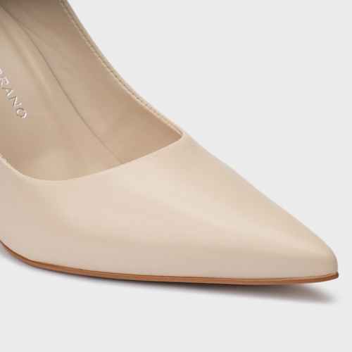 Scarpin Iza Basic Salto Bloco Couro Off White Panacota